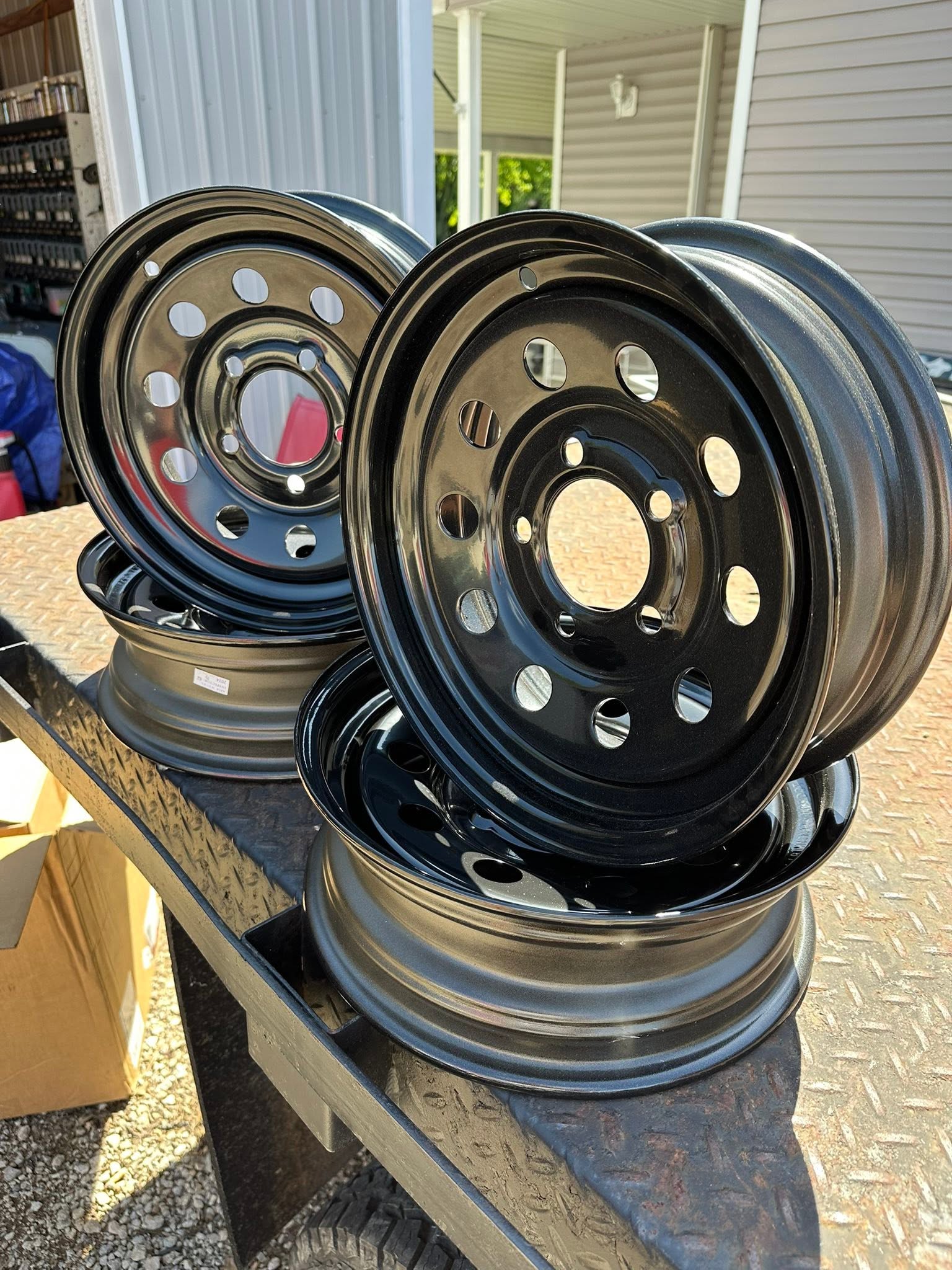 Fresh painted steel derby wheels